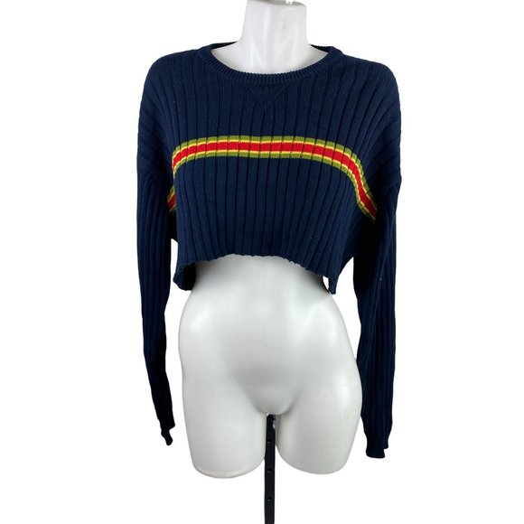 UNIF | Sweaters | Unif Ymani Navy Red Green Striped Cropped Long Sleeve  Sweater Size Xs 0 Cotto | Poshmark